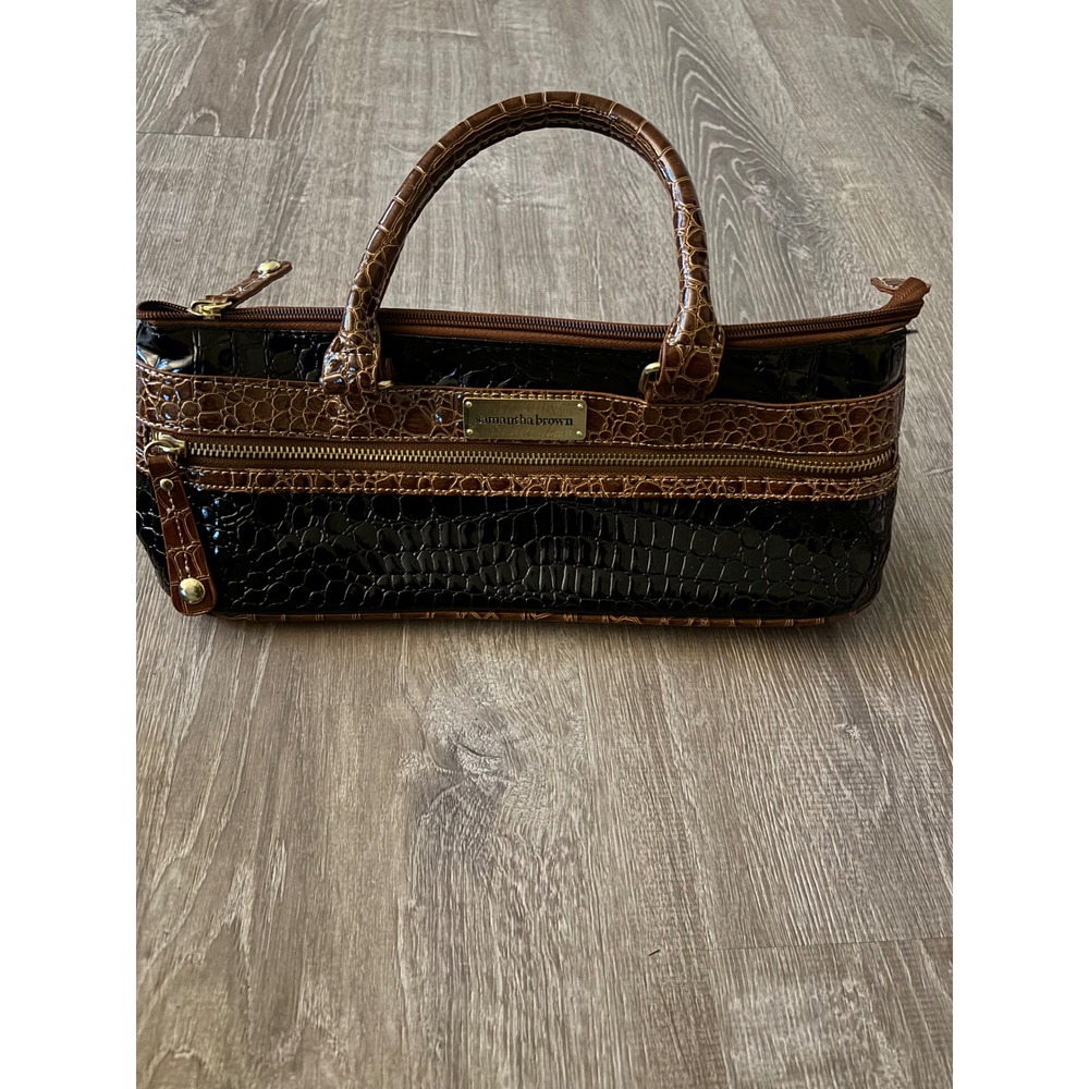 Amanda Brown Satchel Handbag‎ Croc Embossed Top Handle Designer Purse